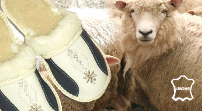 Dámske kožené papuče z ovčej vlny