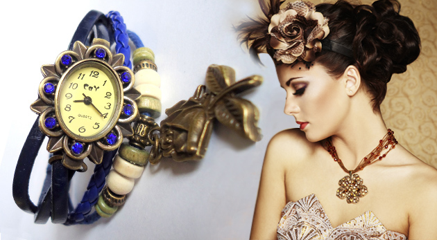 Krásne dámske hodinky vo VINTAGE štýle s príveskom motýľa alebo ruže