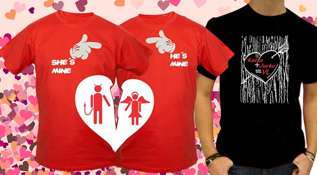 Dve tričká s predtlačeným romantickým vzorom "he´s mine, she´s mine" za 17,99€