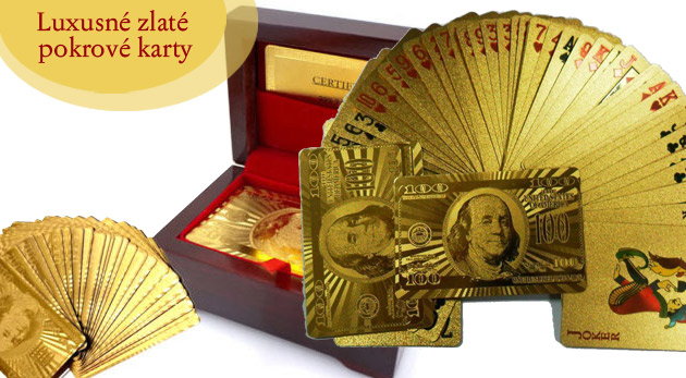Zlaté pokrové karty s luxusným boxom z čerešňového dreva