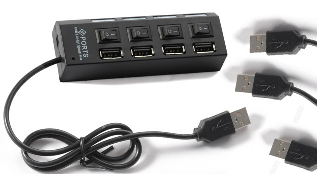 4-portový USB 2.0 Hub s vypínačmi na každom porte za 4,49€