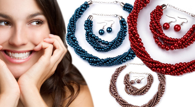 Trendy set šperkov z voskovaných perál: náhrdelník, náušnice a náramok