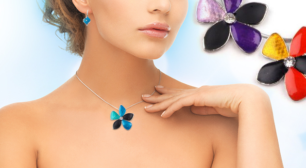 Sada šperkov v tvare kvetu - náhrdelník a náušnice, farba tyrkysová za 3,90 €
