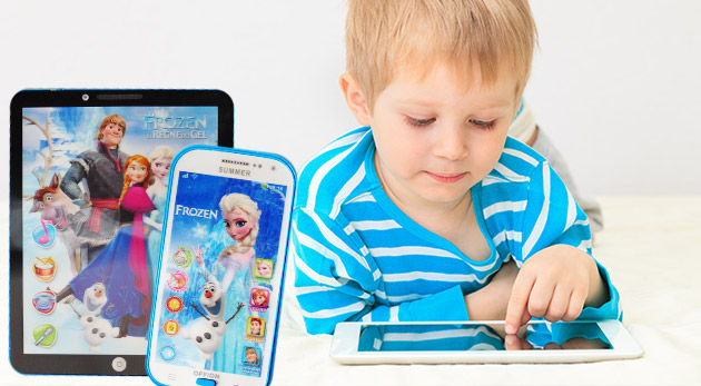 Detský smartfón alebo tablet s motívom Frozen pre učenie angličtiny hravou formou