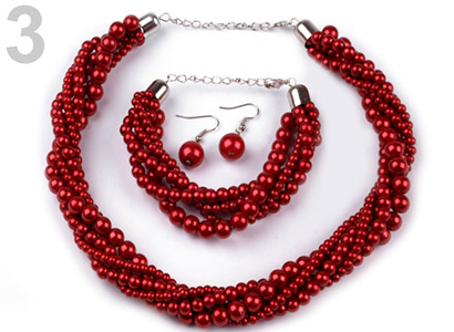 Set voskovaných perál - náhrdelník, náušnice, náramok, farba č. 3: červená za 4,90 €