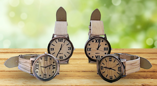 Náramkové dámske hodinky s imitáciou dreva