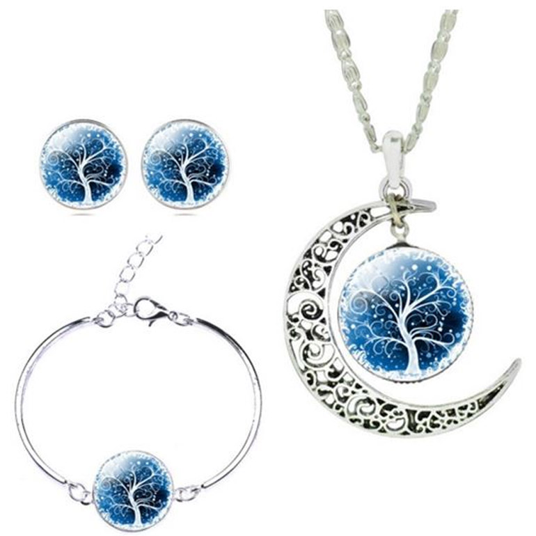 3-dielny set šperkov Strom života modrý (prívesok, náušnice, náramok)