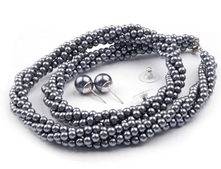 Set voskovaných perál - náhrdelník, náušnice, č. 1, farba: antracit