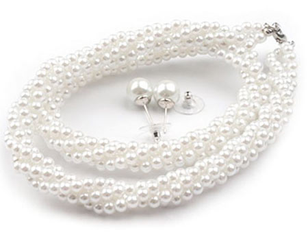 Set voskovaných perál - náhrdelník, náušnice, č. 3, farba: biela