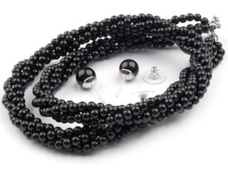 Set voskovaných perál - náhrdelník, náušnice, č. 2, farba: čierna