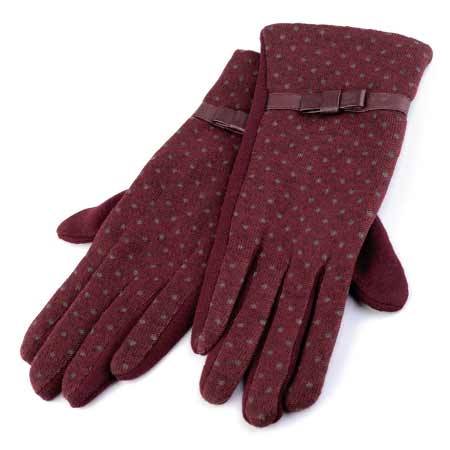 Dámske rukavice s bodkami - farba bordová - veľkosť L