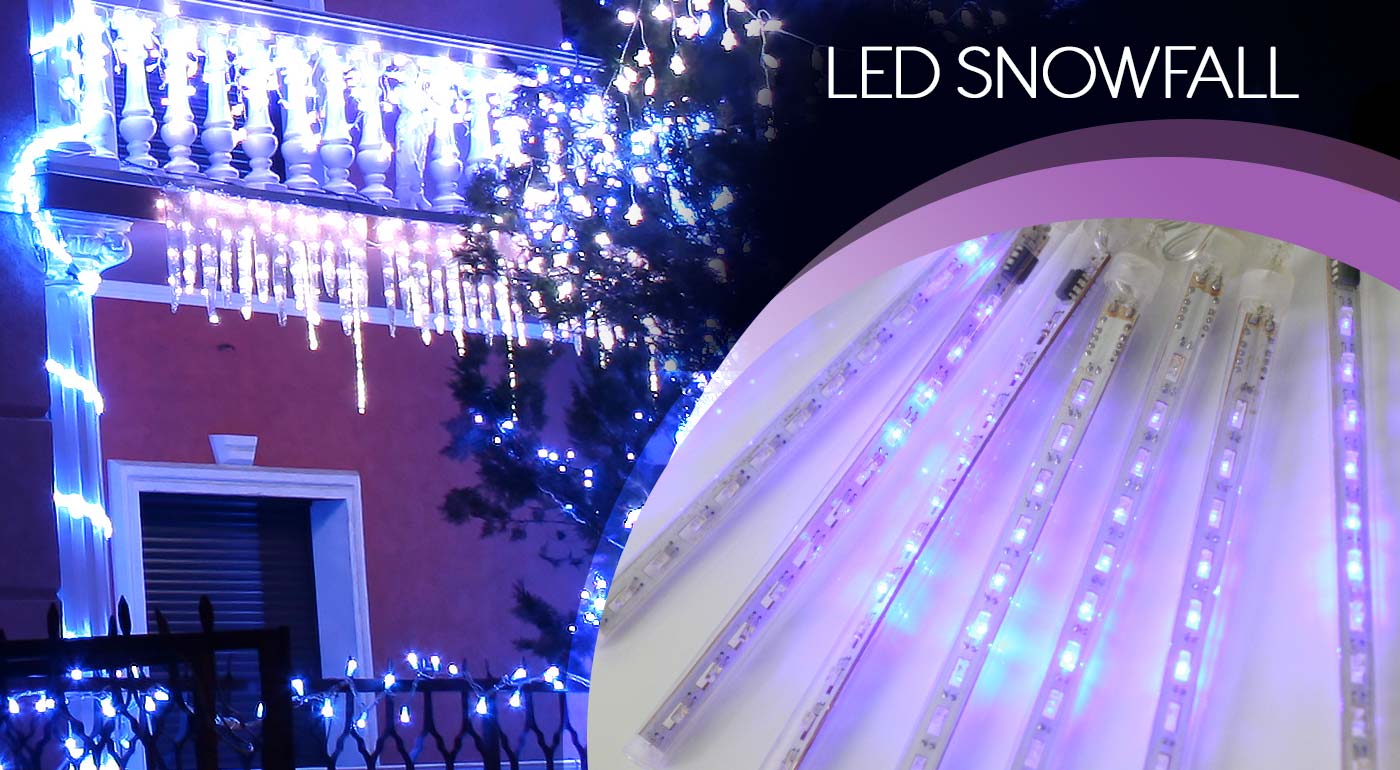 LED vianočné osvetlenie - cencúle s efektom sneženia v modrej alebo bielej farbe
