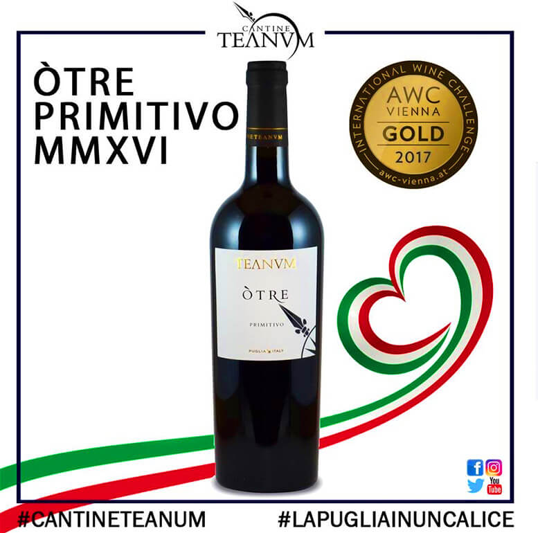 Fľaša červeného vína Otre Primitivo 0,7 l z vinárstva Cantine Teanum v Taliansku