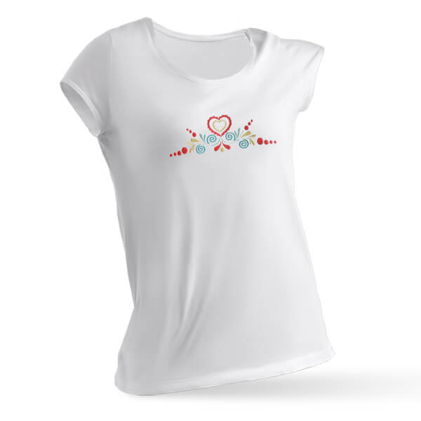 Dámske tričko s farebnou výšivkou (krátky rukáv) - biele, veľkosť XS