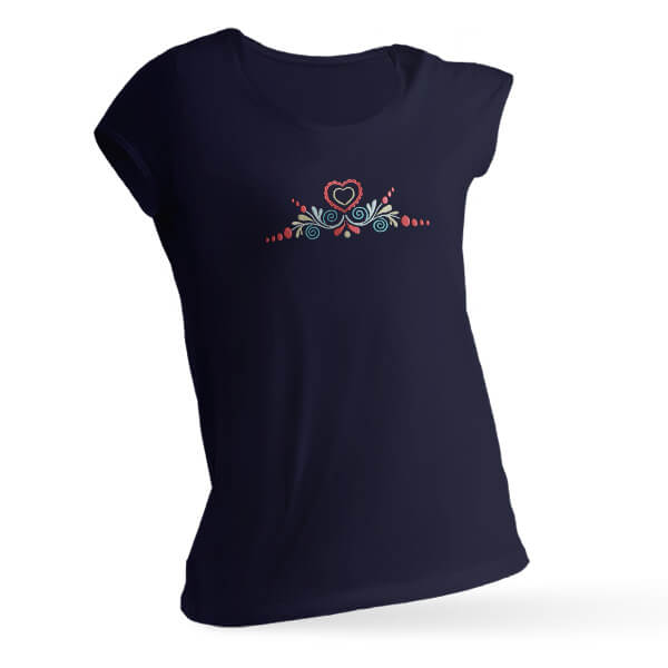 Benesport Dámske tričko s farebnou výšivkou (krátky rukáv) - tmavomodré, veľkosť XL