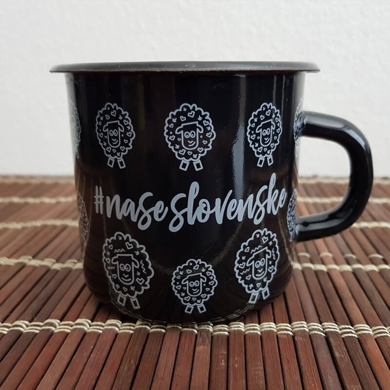 Smaltovaný hrnček Ovečky cestovateľky (300 ml) - čierny