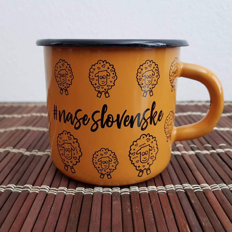 Smaltovaný hrnček Ovečky cestovateľky (300 ml) - žltý