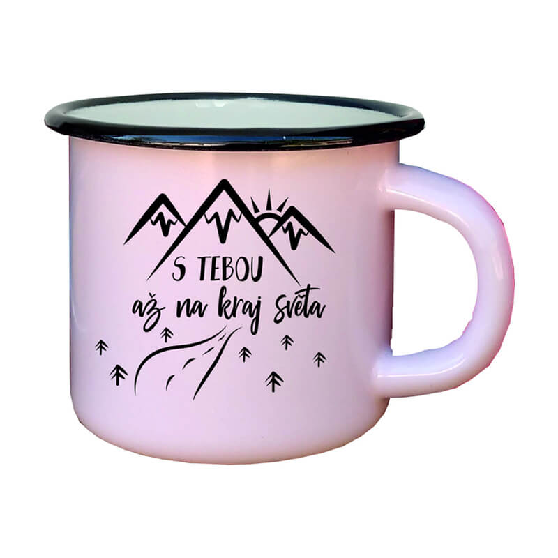 Smaltovaný hrnček S tebou až na kraj sveta (300 ml) - ružový