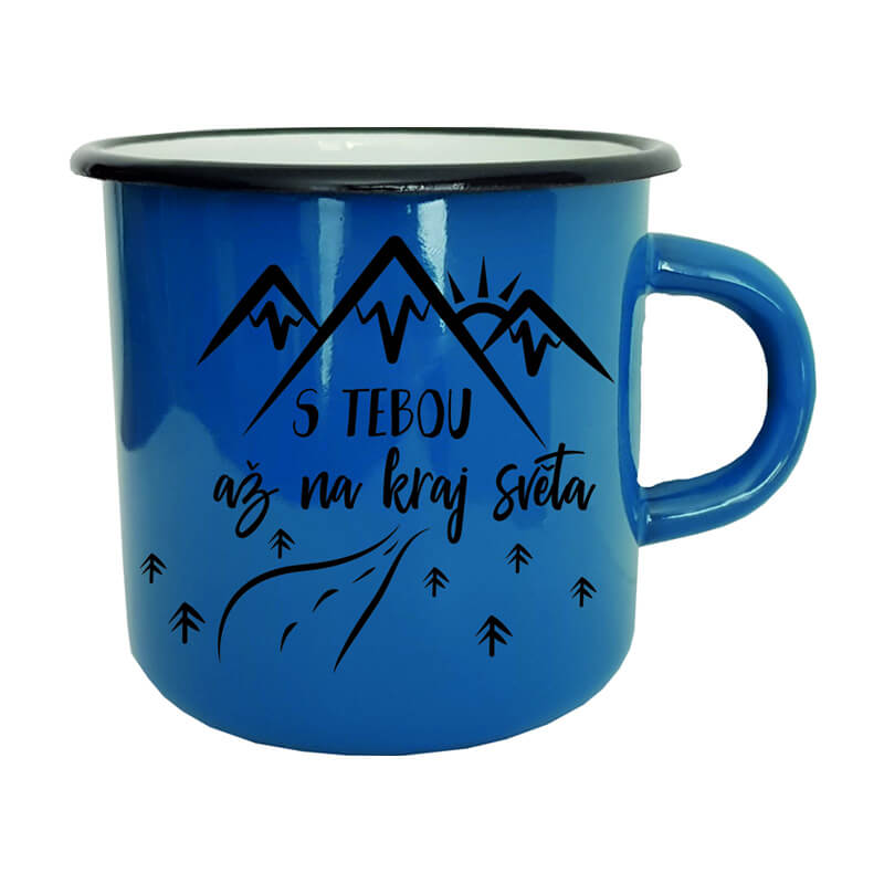 Smaltovaný hrnček S tebou až na kraj sveta (300 ml) - modrý