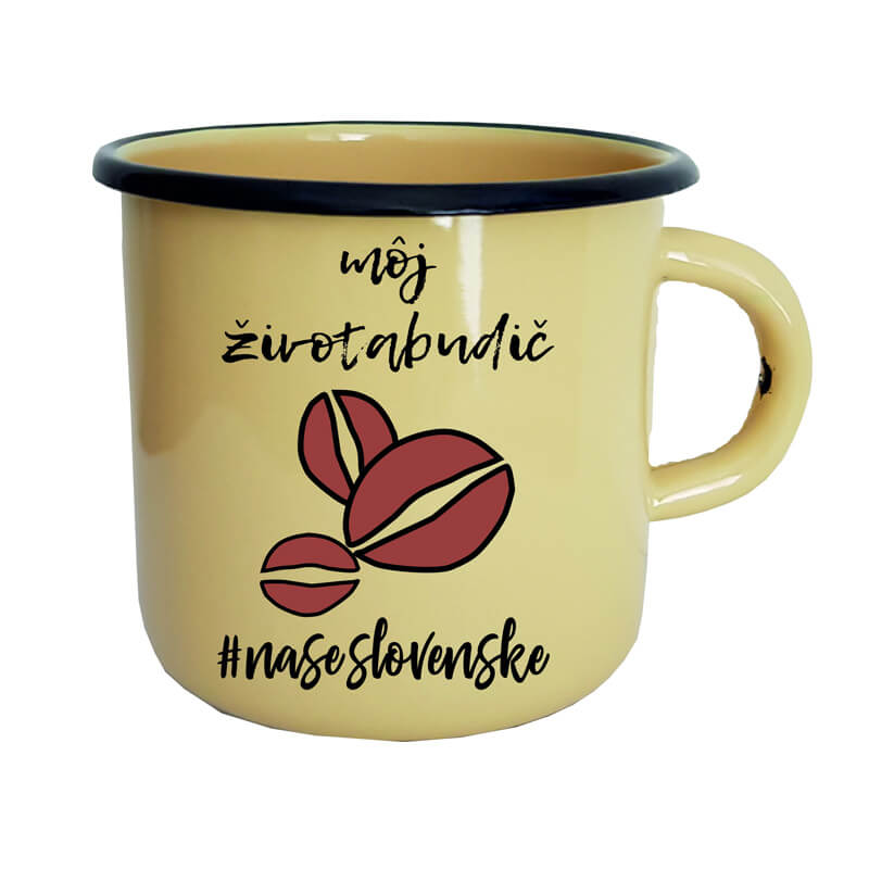 Smaltovaný hrnček Môj životabudič (300 ml) - krémový