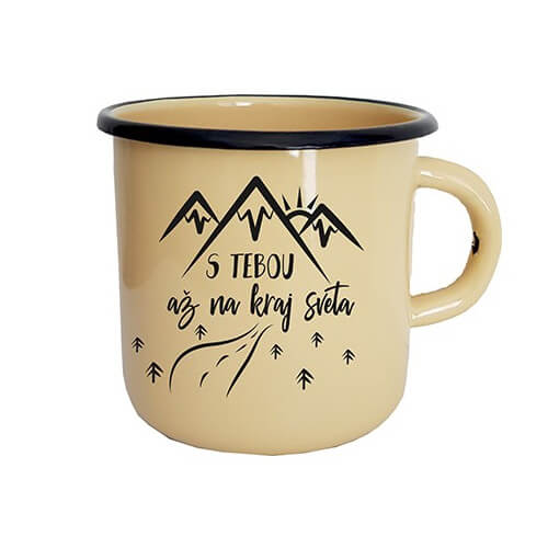 Smaltovaný hrnček S tebou až na kraj sveta (300 ml) - krémový