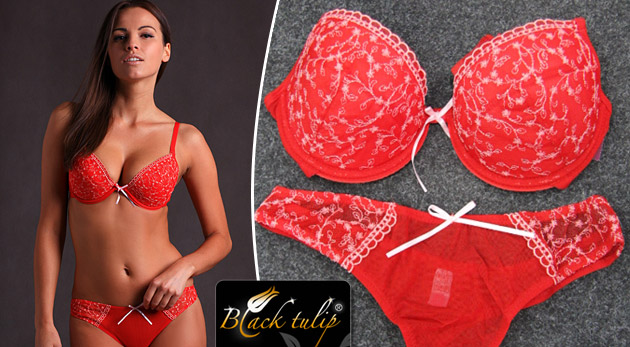 Kvalitná dámska spodná bielizeň - súprava Liliy červenej farby: podprsenka a tango nohavičky len za 5,99€.