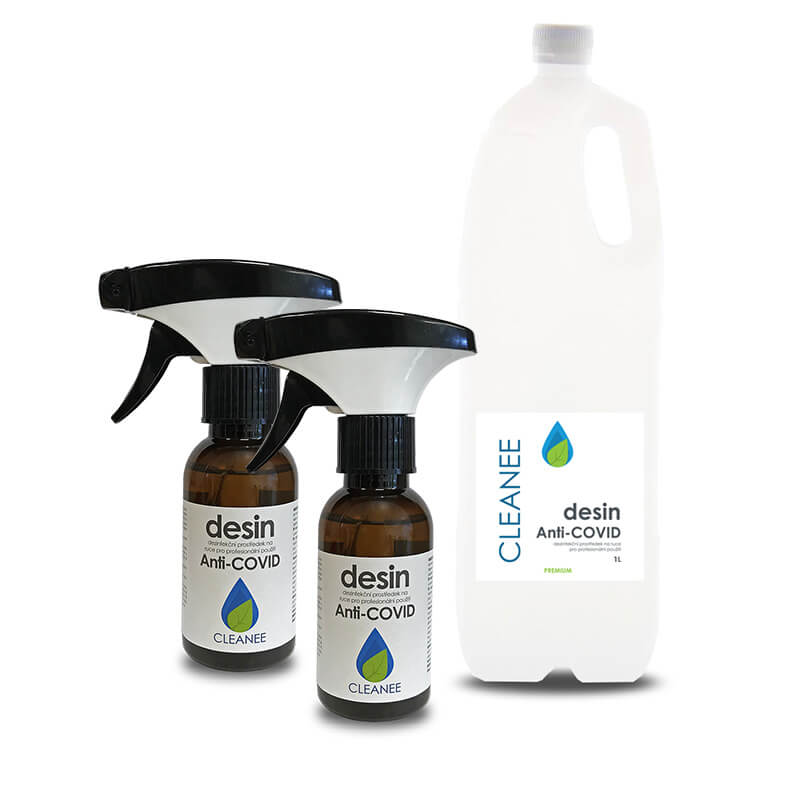 CLEANEE alkoholová dezinfekcia - 1-liter + 2x 100mL sprej s rozprašovačom