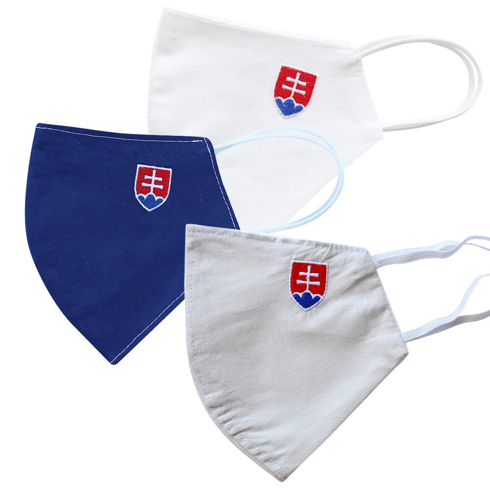 Rúška so slovenským znakom v akcii 2+1: Biele rúško (veľkosť M), modré rúško (veľkosť M) + sivé rúško (veľkosť M) GRÁTIS