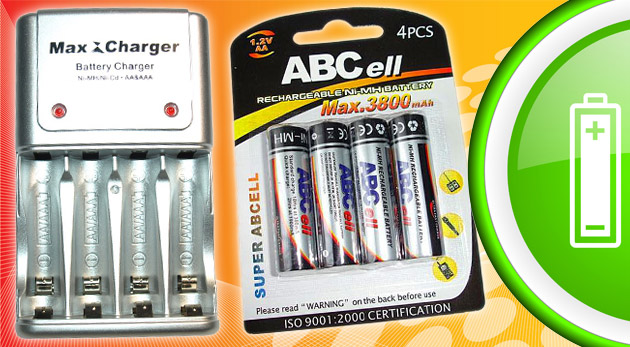 Nabíjacie akumulátorové tužkové batérie ABCell 4 ks - AA R6 3 800 mAh a 4 ks - AAA R3 1 800 mAh za 7,20€
