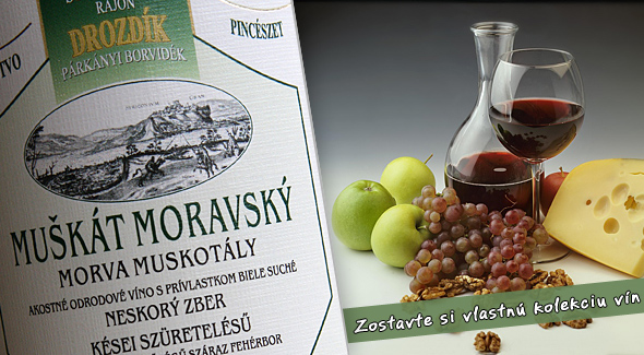 Fľaša kvalitného vína z južného Slovenska - Muškát moravský