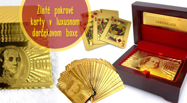 Exkluzívny balíček zlatých hracích kariet v luxusnom darčekovom boxe. Zahrajte si poker s noblesou!