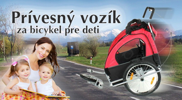 Bezpečný, ľahko pripojiteľný a praktický prívesný vozík za bicykel pre dve deti