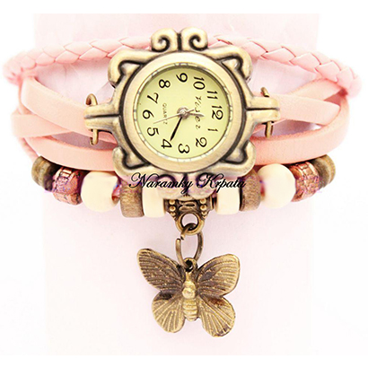 Retro hodinky s motýlikom, farba krémová
