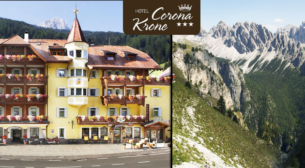 Exkluzívna 6-dňová dovolenka v luxusnom Hoteli Corona Krone*** s polpenziou, saunou a balíkom zliav v srdci talianskych Dolomitov