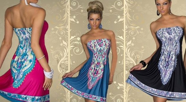 Sexi dámske šaty na leto so svojráznym vzorom v troch farbách