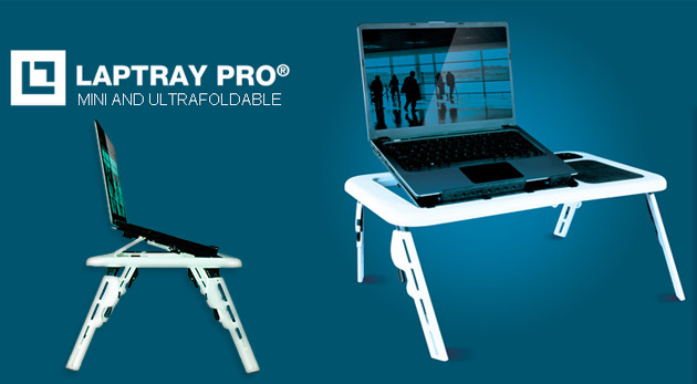 Stojan na notebook Laptray Pro® Mini s chladiacou podložkou - nastaviteľný, skladateľný, prenosný a ľahký!