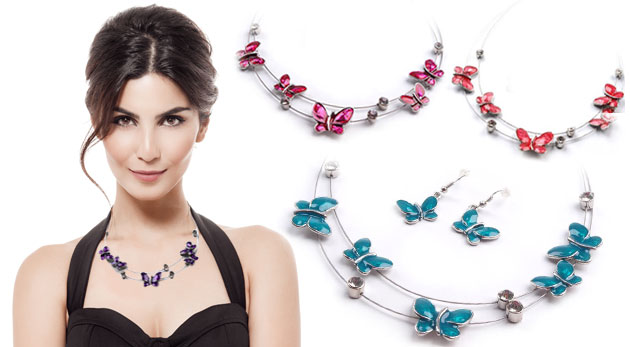 Sada šperkov Butterfly - náhrdelník + náušnice, č. 2, farba: fialovo-ružová za 5,90 €