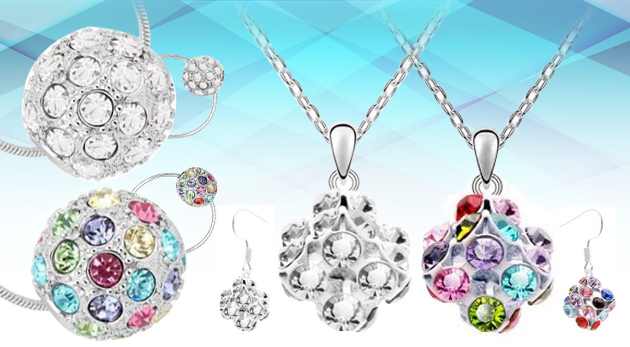 Set šperkov so zirkónmi: náušnice a retiazka s príveskom