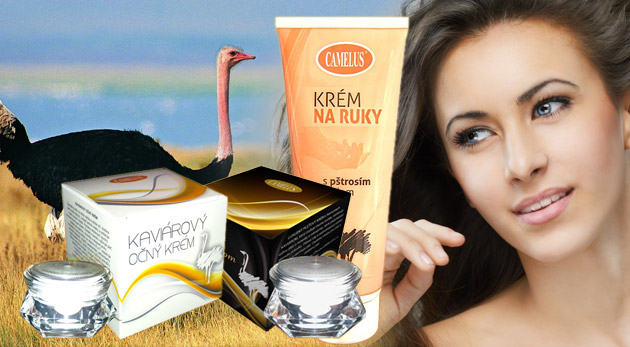 Unikátna kozmetika Camelus - očný a pleťový krém s kaviárom a pštrosím olejom + darček regeneračný krém na ruky