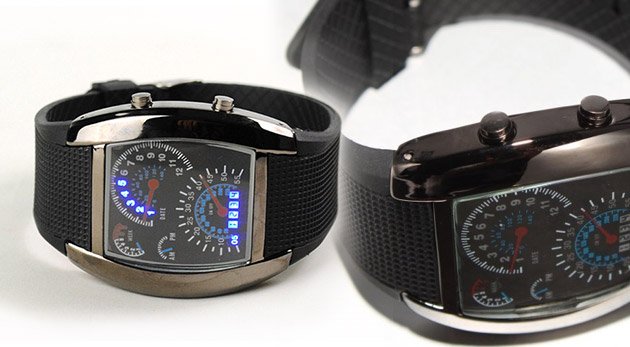 Športové binárne hodinky s podsvietením modrými diódami