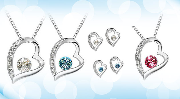 Set krásnych šperkov s motívom srdca v troch elegantných farbách