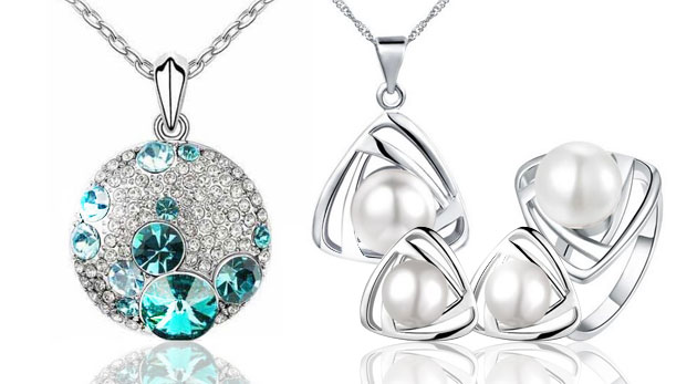 3-dielny set šperkov Perla (retiazka s príveskom, náušnice, prsteň) - zlaté prevedenie šperku + biela perla za 8,90 €