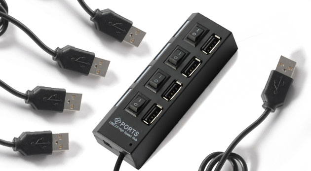 4-portový USB 2.0 Hub s vypínačmi na každom porte za 4,49€