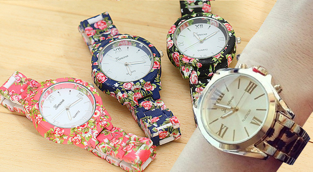 Štýlové dámske hodinky Geneva s kvetinovým alebo tigrím vzorom