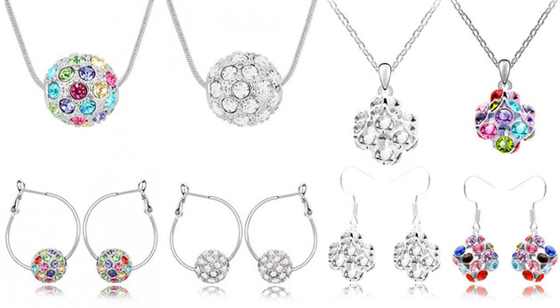 Set elegantných šperkov so zirkónmi: náušnice a retiazka s príveskom