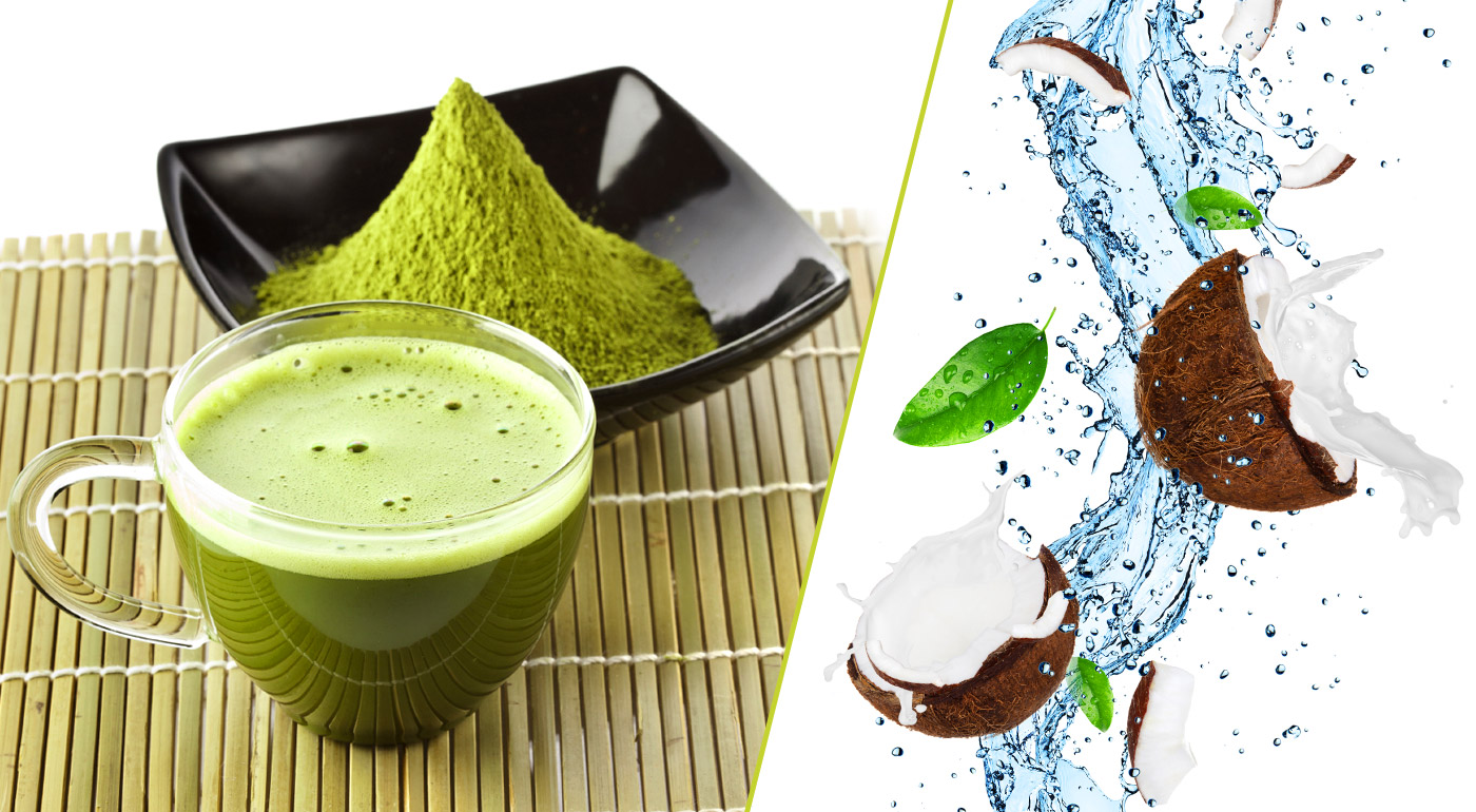 Blahodarný zelený japonský čaj 100 % BIO MATCHA alebo kokosová voda COCOnatural plná vitamínov