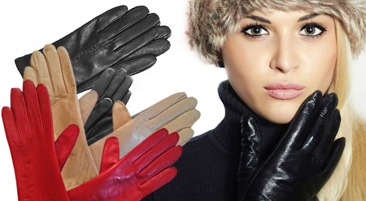 Dámske kožené rukavice - červená farba