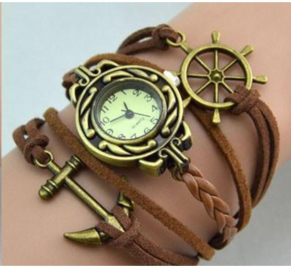 Infinity náramkové hodinky, hnedé s kotvou