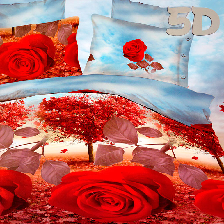 3D posteľné obliečky na jednolôžko -  Ruže (obliečka na vankúš 70 x 90 cm a obliečka na paplón 140 x 200 cm)