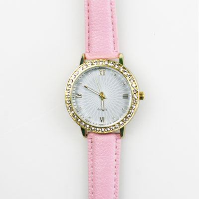 Dámske hodinky s koženkovým remienkom - ružové